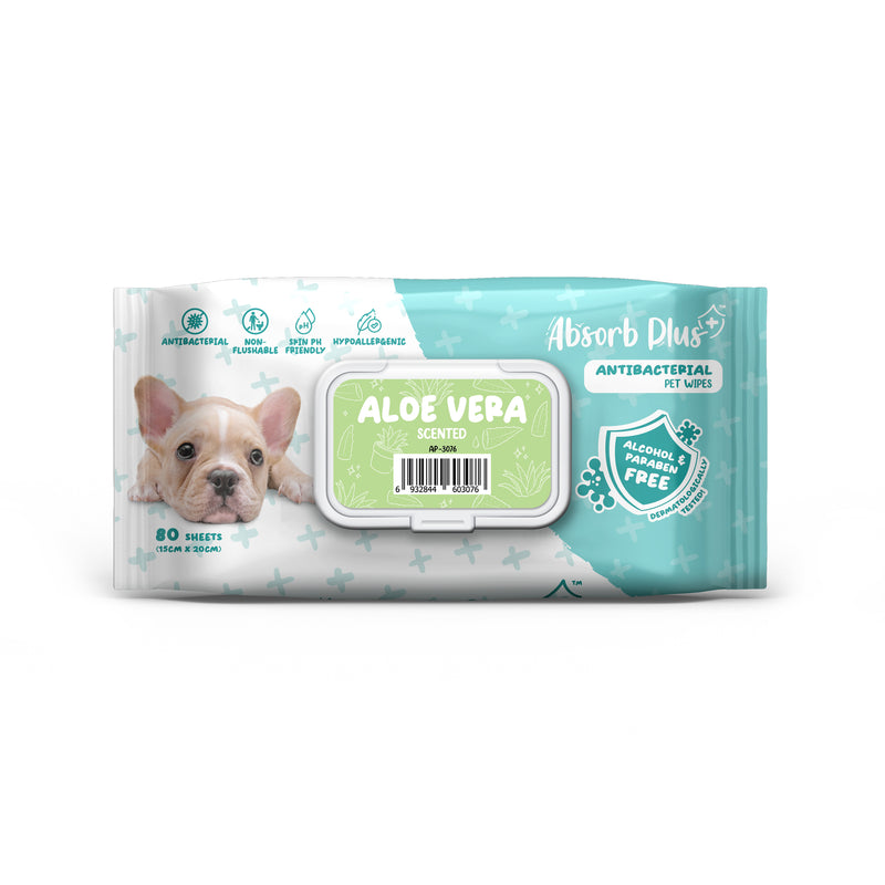 Absorb Plus Antibacterial Aloe Vera Scented Pet Wipes 80 Pack-Habitat Pet Supplies