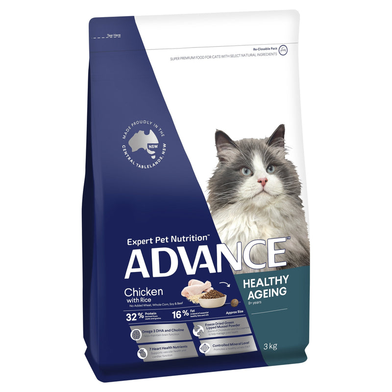 Advance Chicken and Rice Healthy Ageing Mature Cat Dry Food 3kg*~*-Habitat Pet Supplies