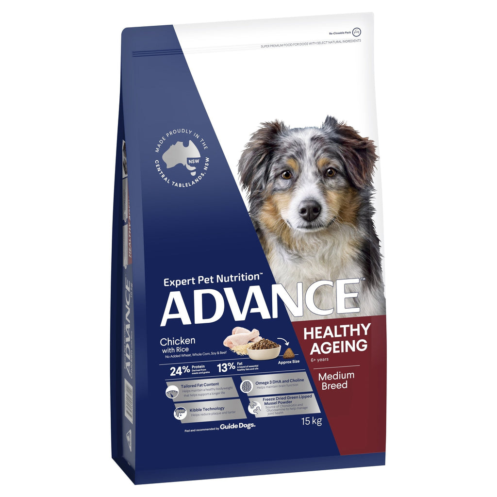 Advance Chicken and Rice Healthy Ageing Medium Breed Mature Dog Dry Food 15kg*~*-Habitat Pet Supplies