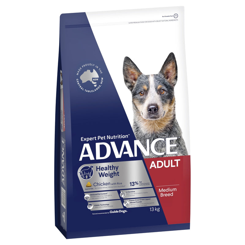 Advance Chicken and Rice Healthy Weight Medium Breed Adult Dog Dry Food 13kg*~*-Habitat Pet Supplies