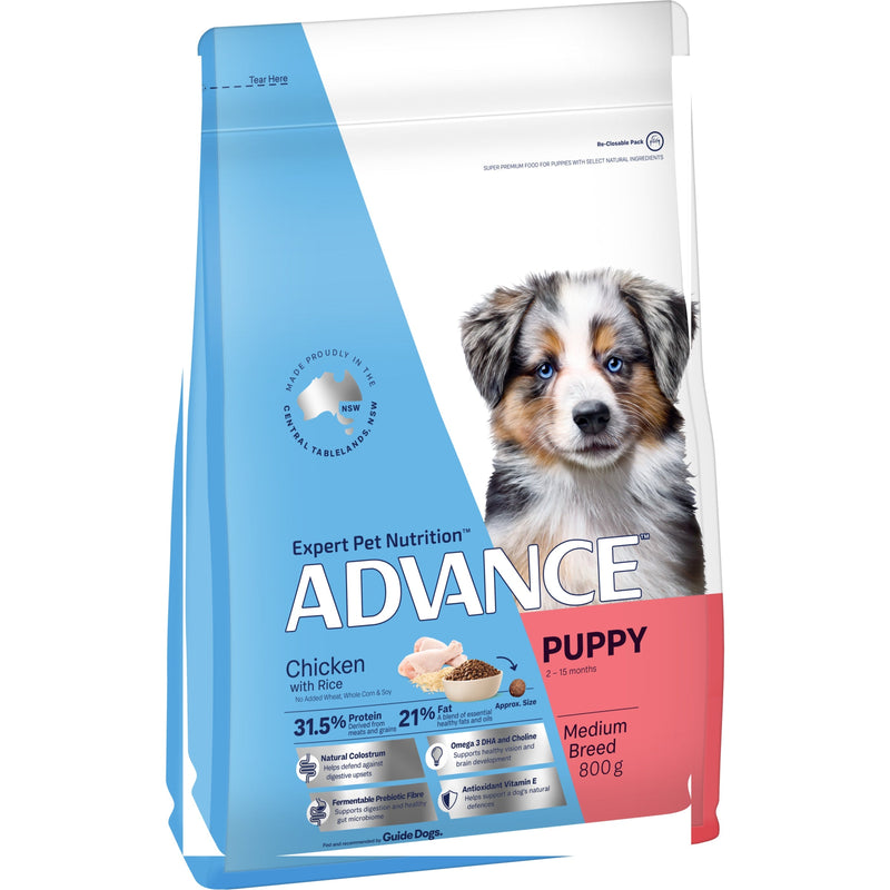 Advance Chicken and Rice Medium Breed Puppy Dry Food 800G