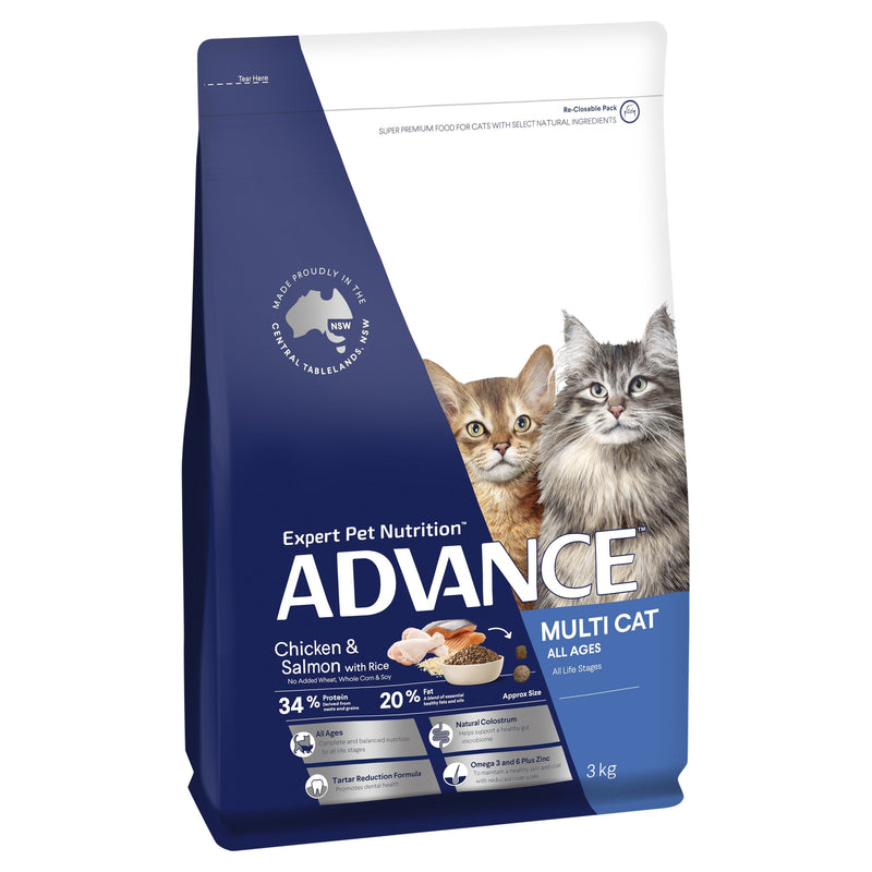 Advance Chicken and Salmon Multi Cat All Ages Cat Dry Food 3kg*~*-Habitat Pet Supplies