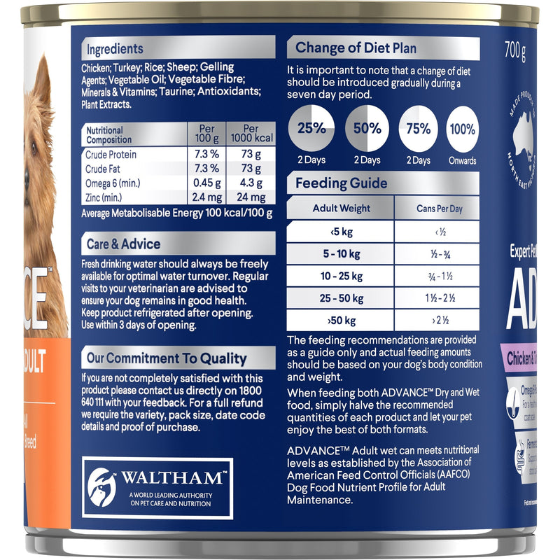 Advance Chicken and Turkey All Breed Adult Dog Wet Food 700g x 12