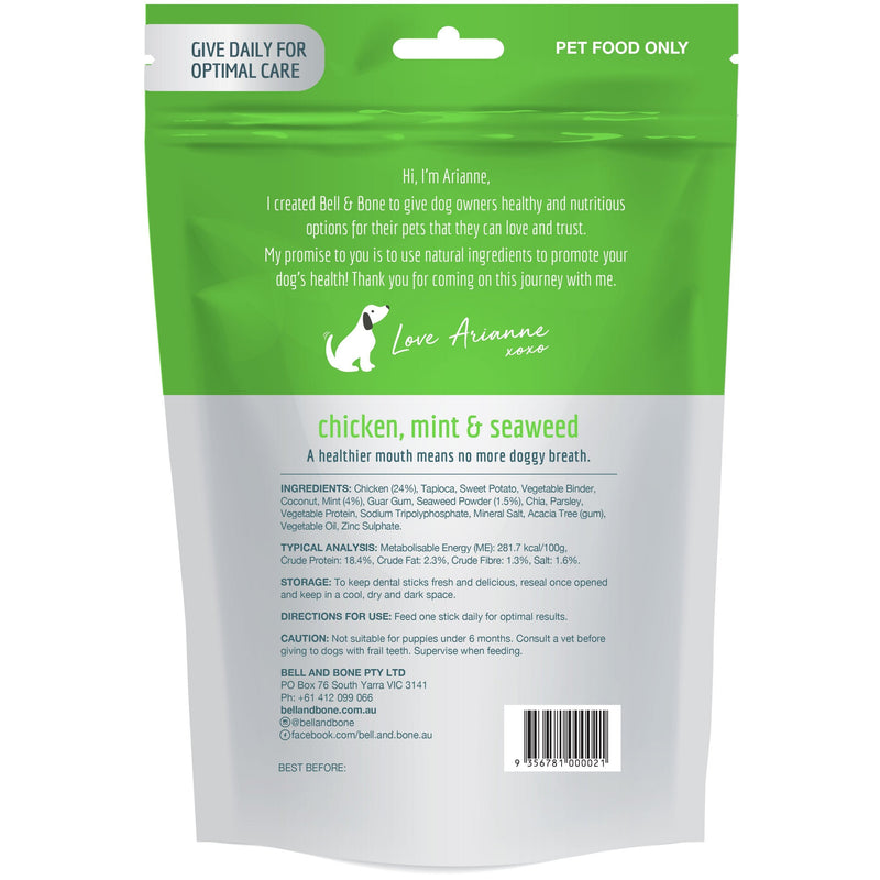 Bell and Bone Dental Sticks Chicken Mint and Seaweed for Large Dogs 231g<3<3<3