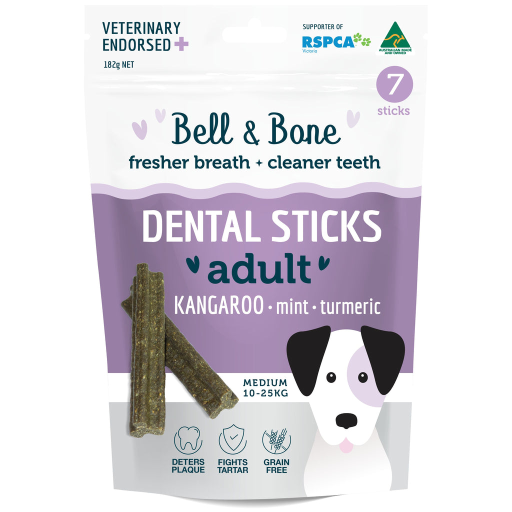 Bell and Bone Dental Sticks Kangaroo Mint and Turmeric for Medium Dogs 182g-Habitat Pet Supplies