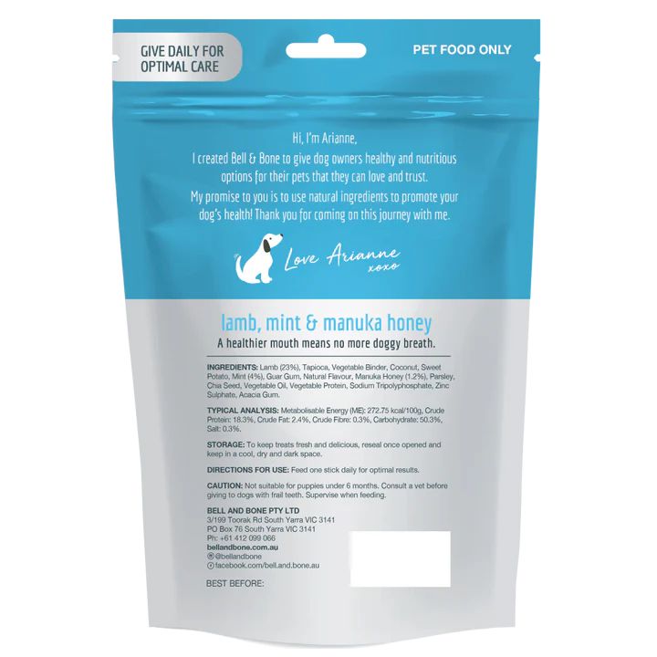 Bell and Bone Dental Sticks Lamb Mink and Manuka Honey for Small Dogs 126g