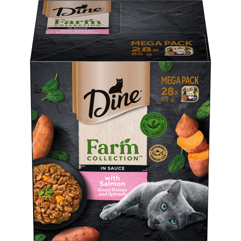 Dine Farm Collection Salmon Sweet Potato and Spinach Adult Cat Wet Food 85g x 28^^^-Habitat Pet Supplies