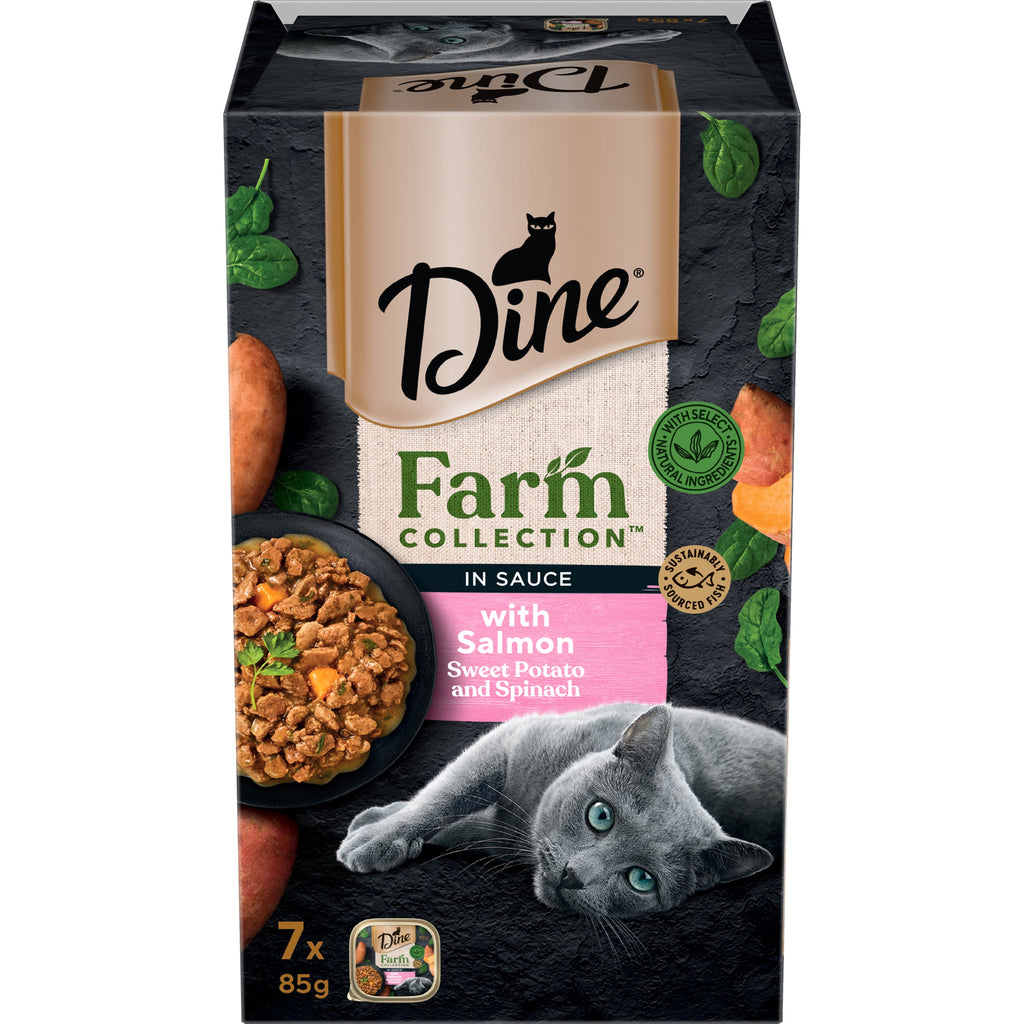 Dine Farm Collection Salmon Sweet Potato and Spinach Adult Cat Wet Food 85g x 7^^^-Habitat Pet Supplies