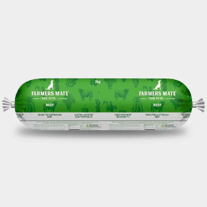 Farmers Mate Beef Cooked Dog Food Roll 2kg<3<3<3-Habitat Pet Supplies