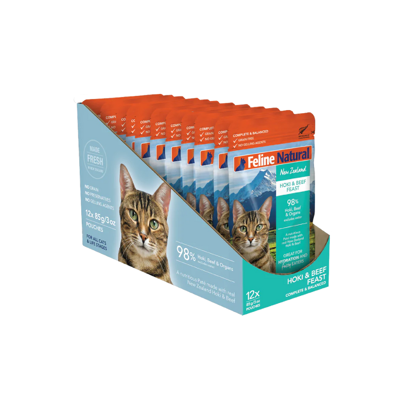 Feline Natural Hoki and Beef Feast Wet Cat Food 85g X12^^^-Habitat Pet Supplies