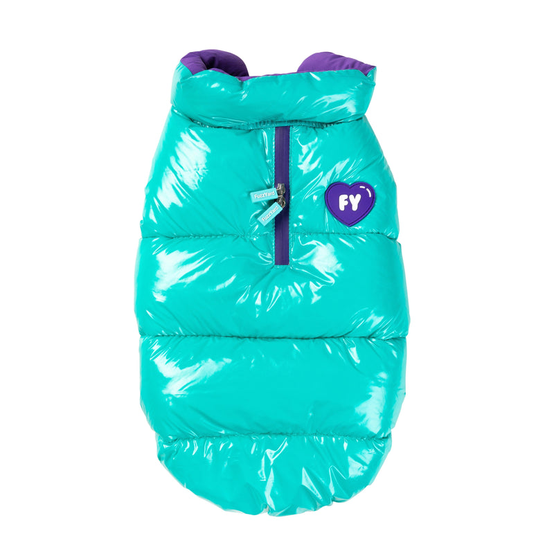 FuzzYard Dog Apparel Amor Puffer Jacket Turquoise and Purple Size 1 XXSmall***-Habitat Pet Supplies