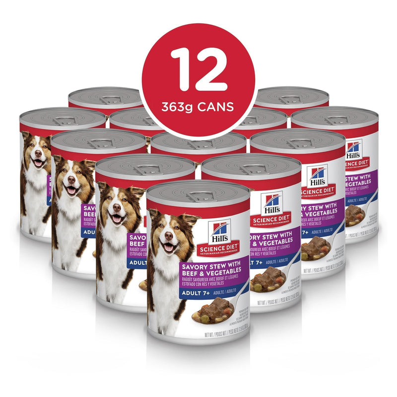 Hills Science Diet Adult 7+ Savoury Stew Beef and Vegetables Canned Dog Food 363g x 12^^^