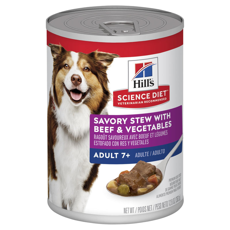 Hills Science Diet Adult 7+ Savoury Stew Beef and Vegetables Canned Dog Food 363g x 12^^^