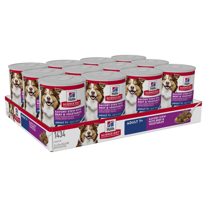 Hills Science Diet Adult 7+ Savoury Stew Beef and Vegetables Canned Dog Food 363g x 12-Habitat Pet Supplies