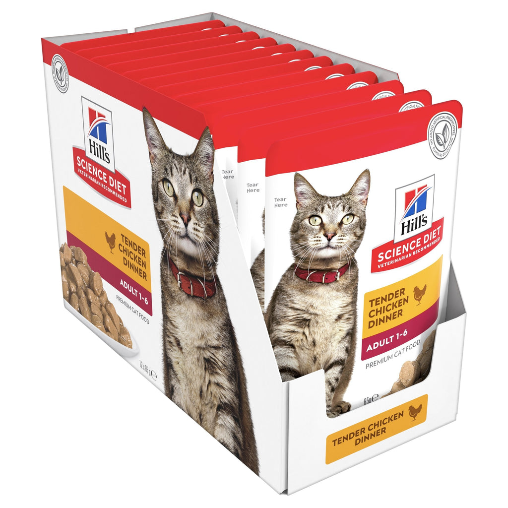 Hills Science Diet Adult Optimal Care Chicken Cat Food Pouches 85g x 12^^^-Habitat Pet Supplies