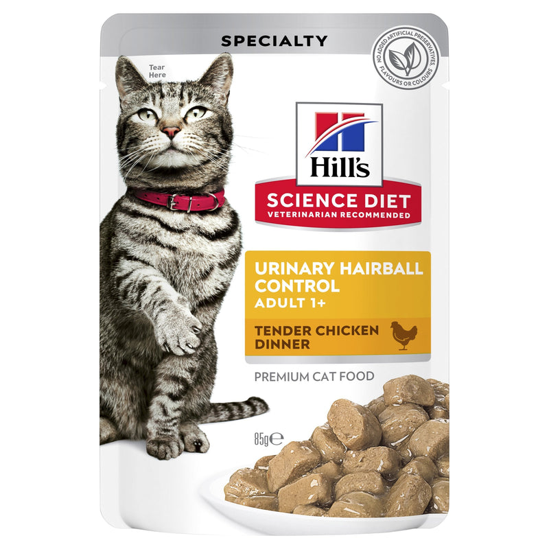 Hills Science Diet Adult Urinary Hairball Control Chicken Cat Food Pouches 85g x 12^^^