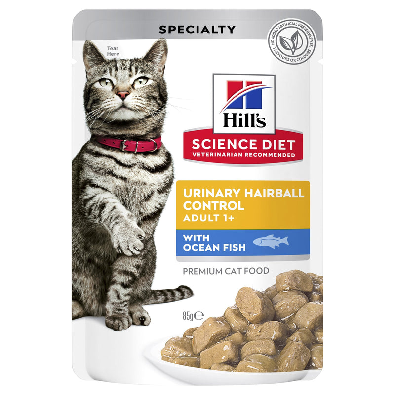 Hills Science Diet Adult Urinary Hairball Control Ocean Fish Cat Food Pouches 85g^^^-Habitat Pet Supplies