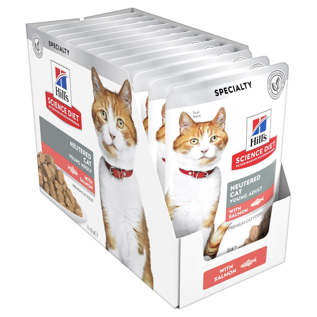 Hills Science Diet Young Adult Neutered Salmon Cat Food Pouches 85g x 12-Habitat Pet Supplies