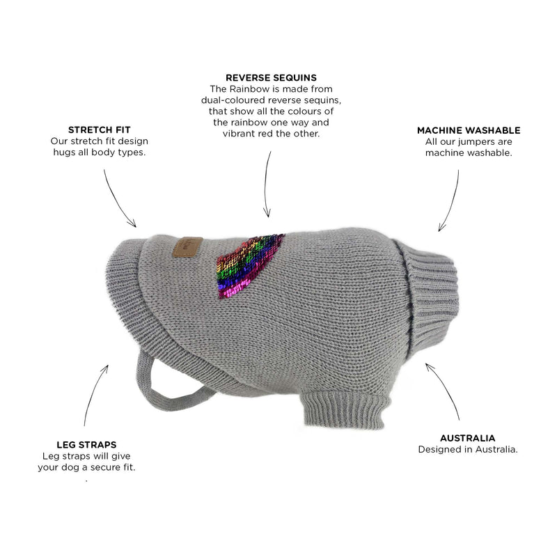 Huskimo Rainbow Dog Jumper Grey 27cm XXSmall***