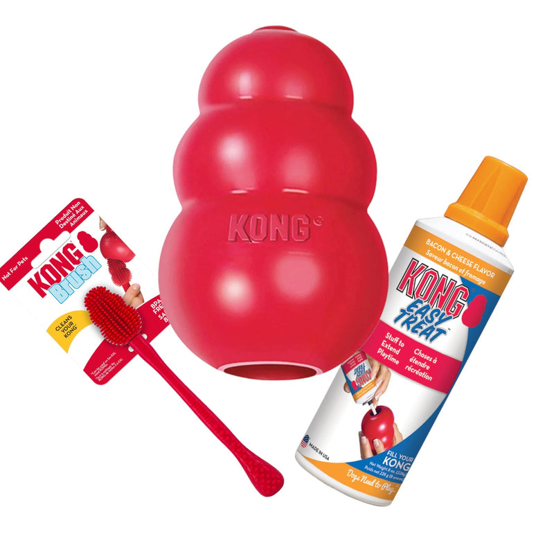 KONG Classic Medium Dog Toy Easy Treat and Cleaning Brush Bundle-Habitat Pet Supplies