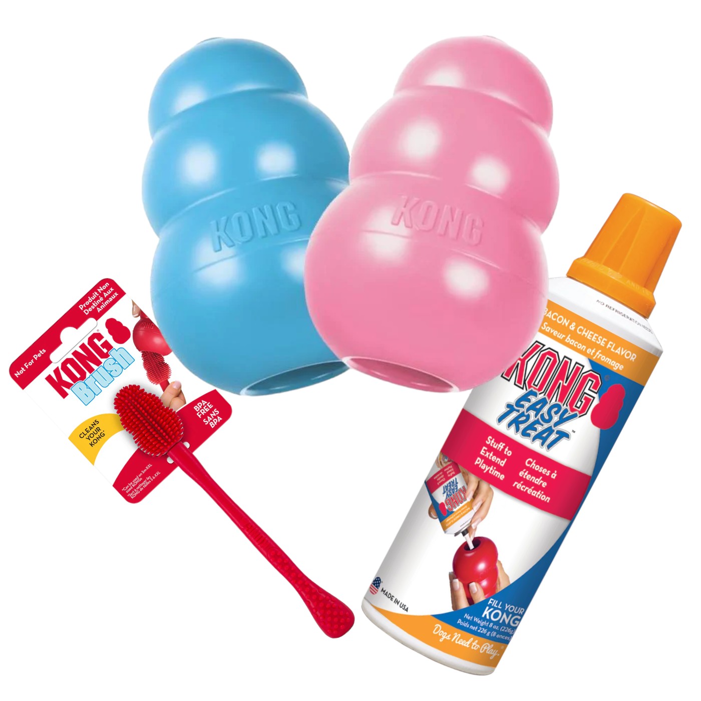 KONG Puppy Small Dog Toy Easy Treat and Cleaning Brush Bundle