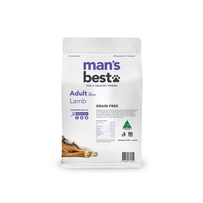 Mans Best Adult Premium Grain Free Lamb Dry Dog Food 2kg~~~