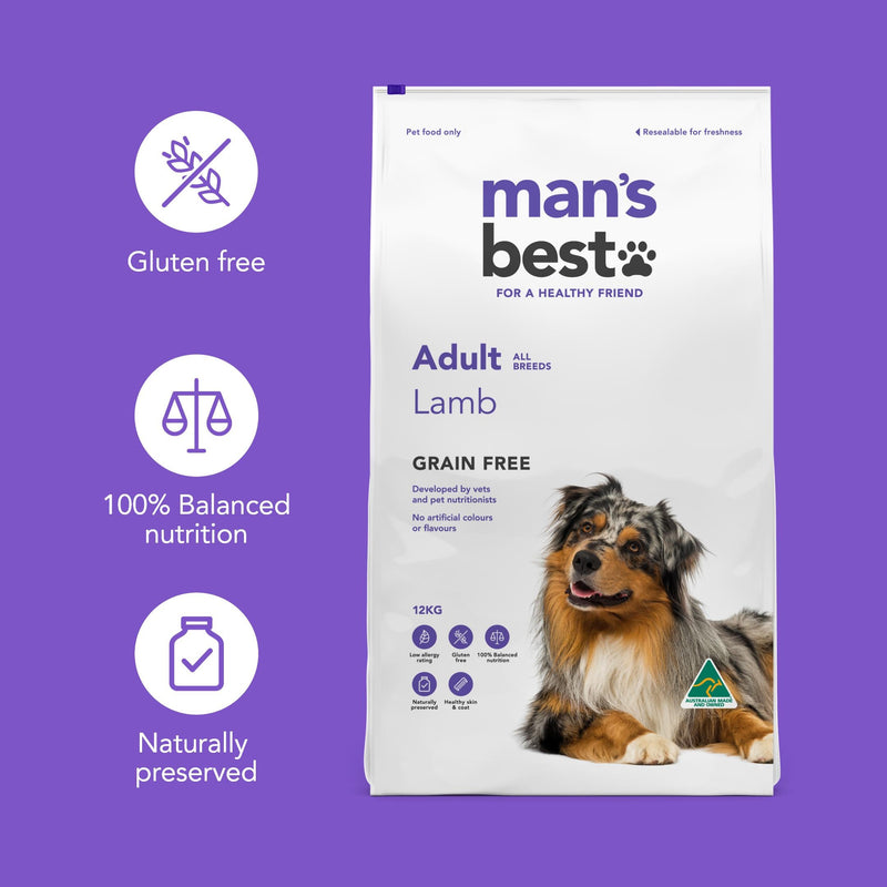 Mans Best Adult Premium Grain Free Lamb Dry Dog Food 2kg~~~