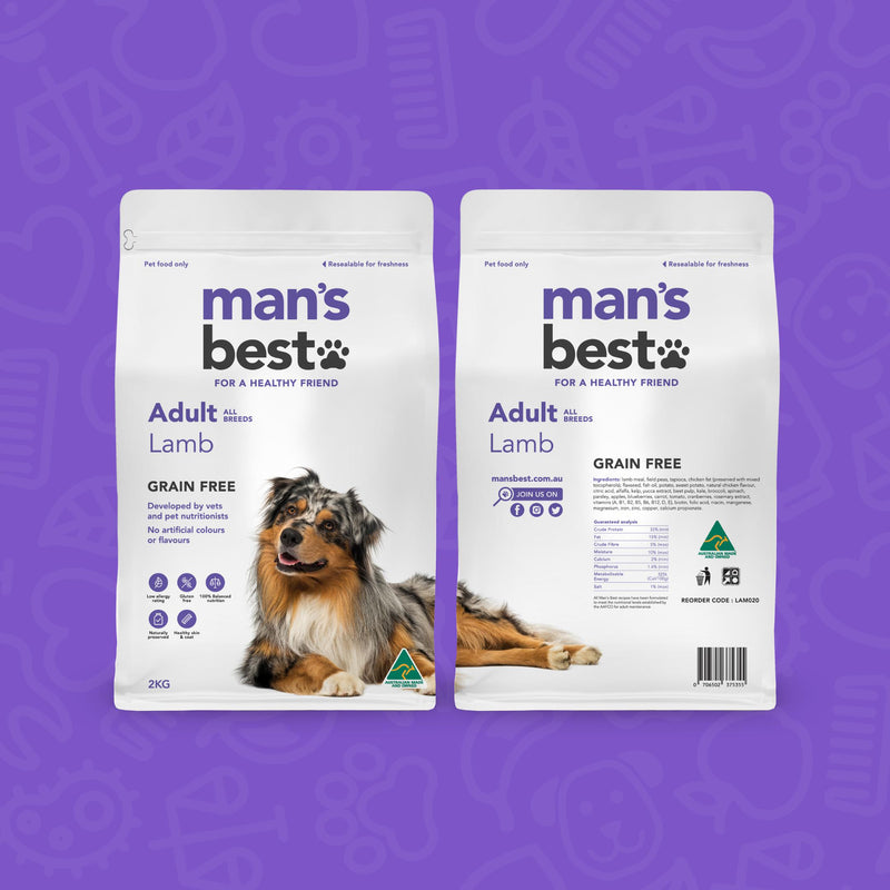 Mans Best Adult Premium Grain Free Lamb Dry Dog Food 2kg~~~