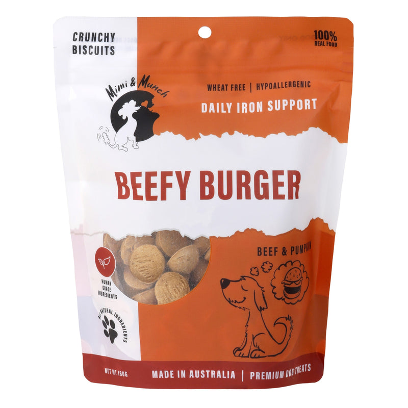 Mimi and Munch Wheat Free Beefy Burger Dog Biscuits Treats 180g-Habitat Pet Supplies