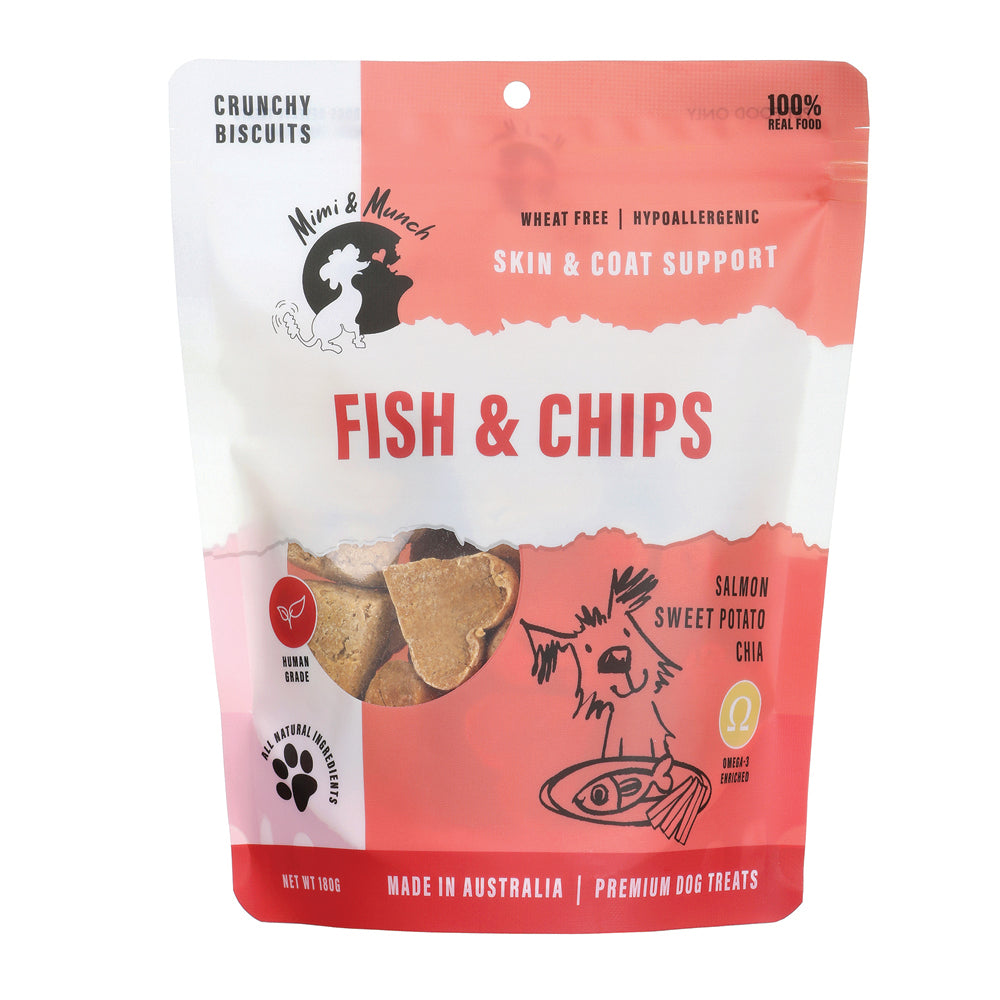 Mimi and Munch Wheat Free Fish and Chips Dog Biscuit Treats 180g-Habitat Pet Supplies