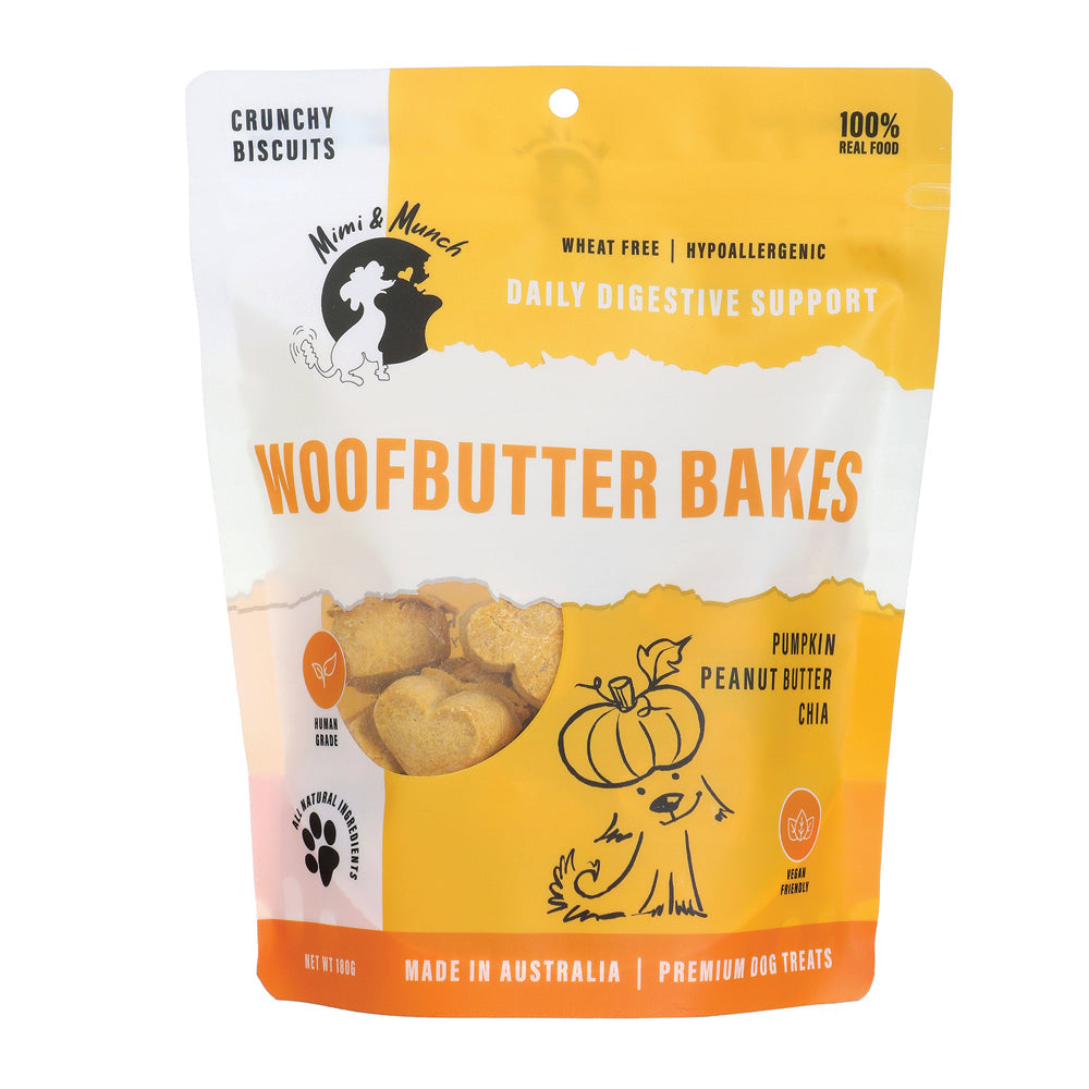 Mimi and Munch Wheat Free Woofbutter Bakes Regular Dog Biscuit Treats 180g-Habitat Pet Supplies