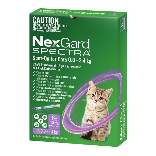 Nexgard Spectra Cat 0.8-2.4kg Small Spot On All in One Flea and Worm Treatment 6 Pack^^^-Habitat Pet Supplies