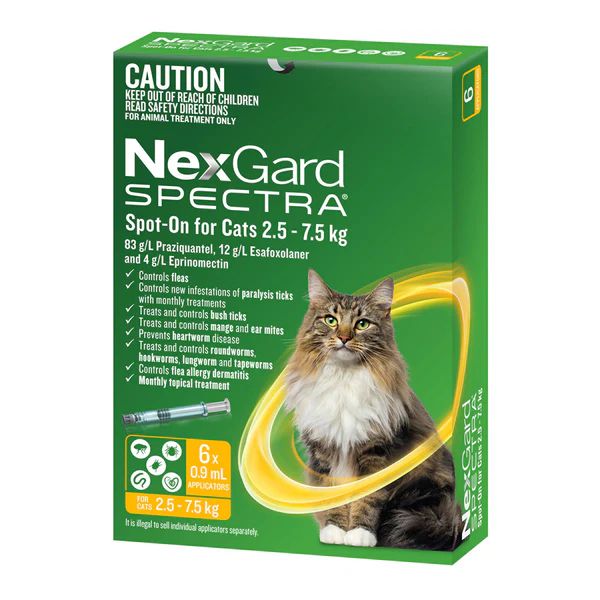 Nexgard Spectra Cat 2.5-7.5kg Large Spot On All in One Flea and Worm Treatment 6 Pack^^^-Habitat Pet Supplies