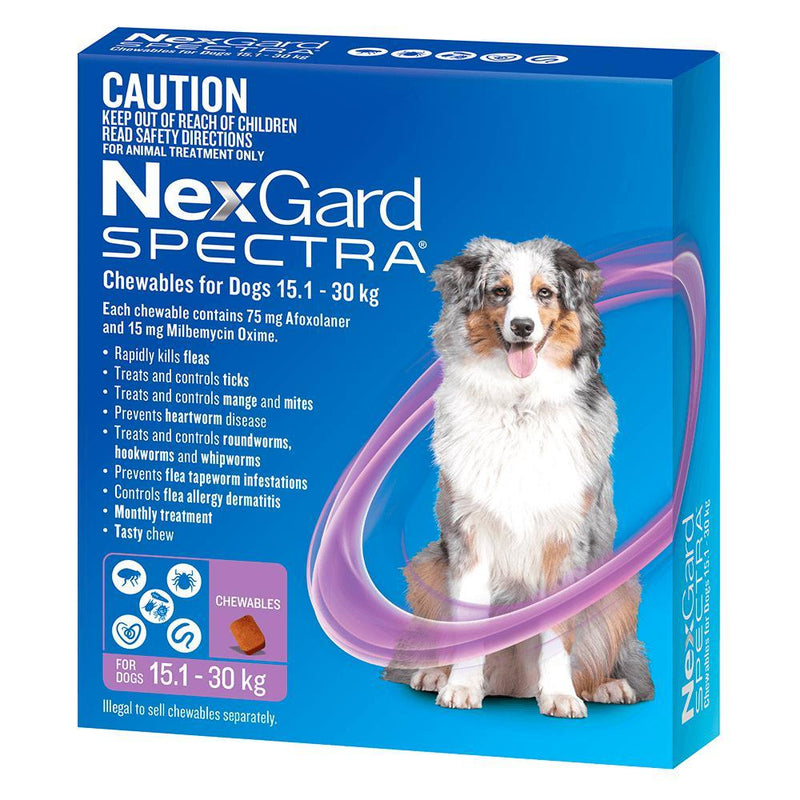 Nexgard Spectra Dog 15.1-30kg Purple 6 Pack^^^-Habitat Pet Supplies