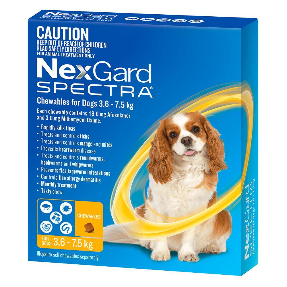 Nexgard Spectra Dog 3.6-7.5kg Yellow 6 Pack^^^-Habitat Pet Supplies