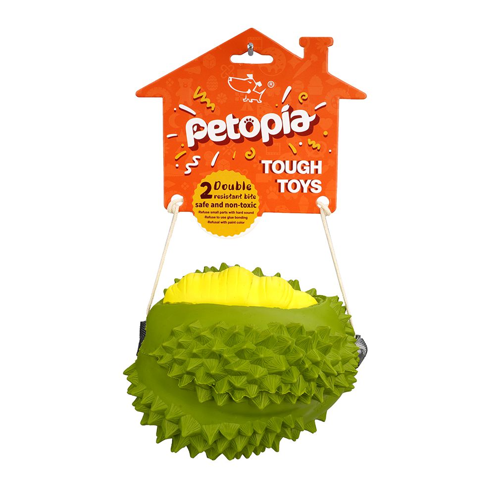 Petopia Tough Durable Durian with Strap Large Rubber Dog Toy Assorted Colours***-Habitat Pet Supplies