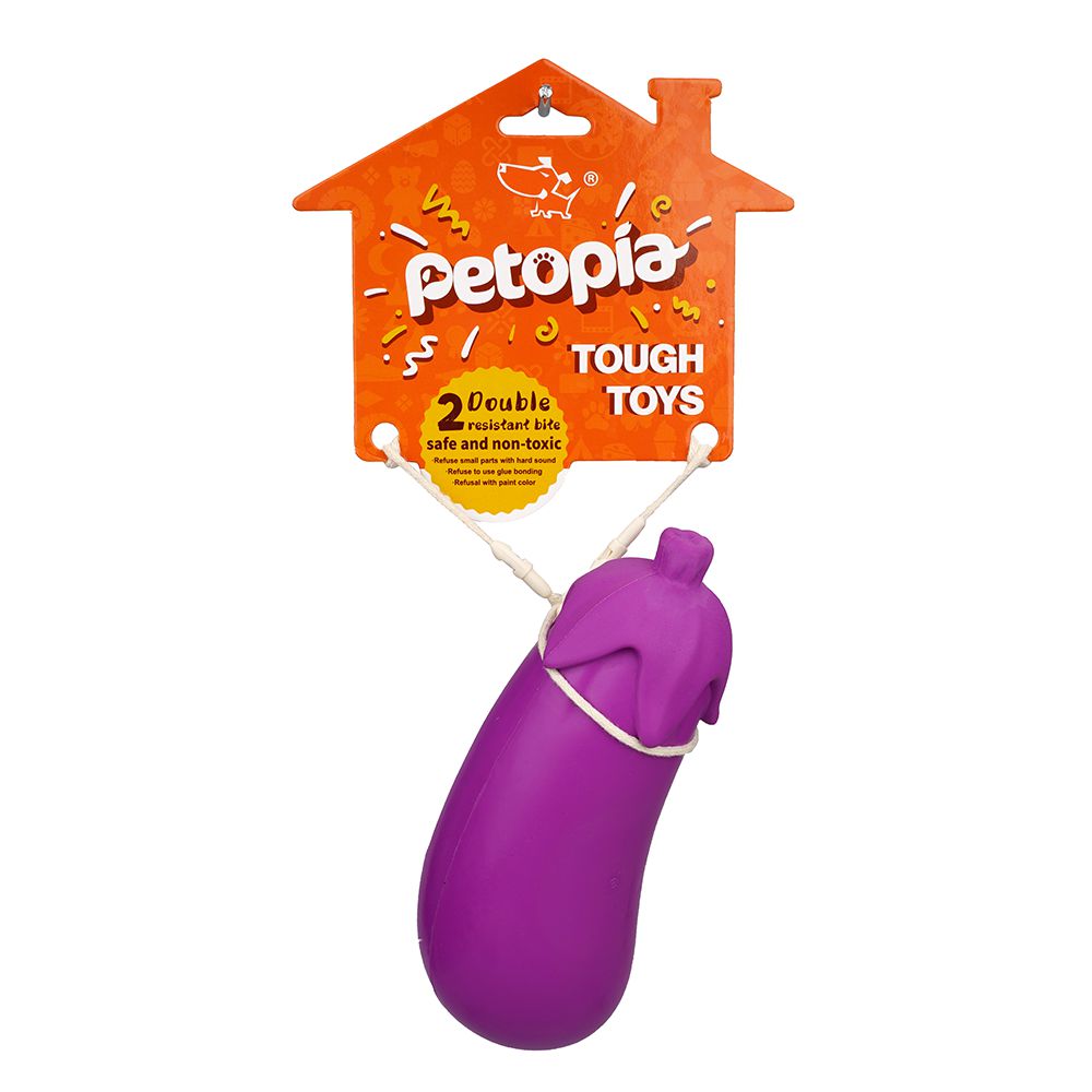 Petopia Tough Stuffed Eggplant Large Rubber Dog Toy-Habitat Pet Supplies