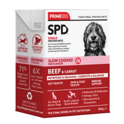 Prime 100 Slow Cooked SPD Beef and Carrot Dog Food 354g^^^-Habitat Pet Supplies