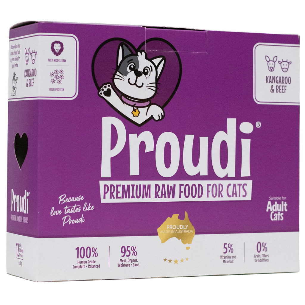 Proudi Kangaroo and Beef Raw Cat Food Patties 1.08kg-Habitat Pet Supplies