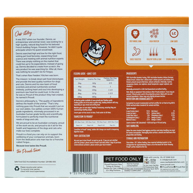 Proudi Turkey and Chicken Raw Cat Food Patties 1.08kg