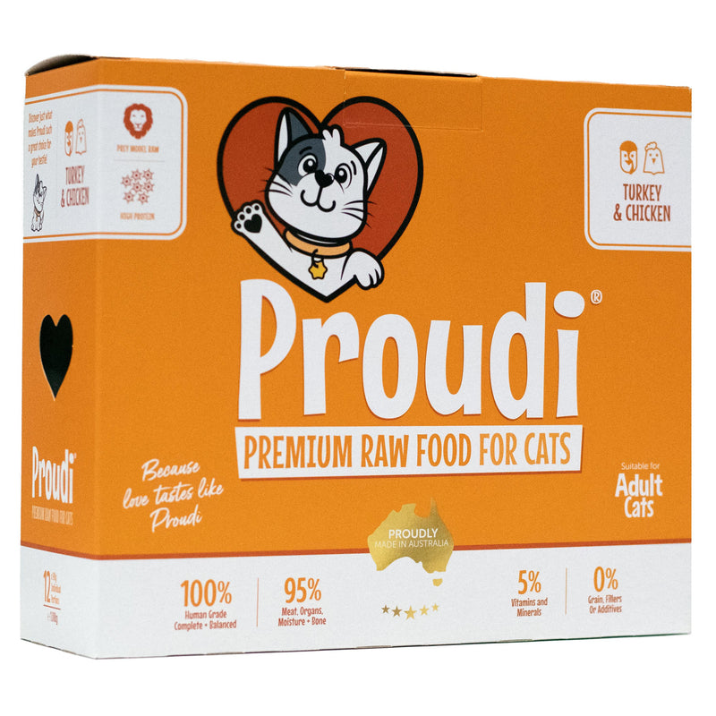 Proudi Turkey and Chicken Raw Cat Food Patties 1.08kg<3<3<3-Habitat Pet Supplies