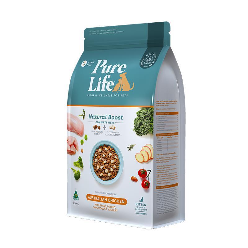 Pure Life Natural Boost Chicken Dry Kitten Food 1.5kg~~~