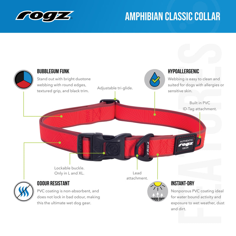 Rogz Classic Amphibian Black Dog Collar Extra Large^^^