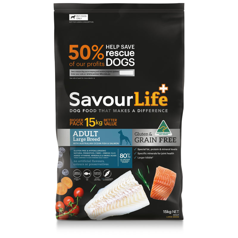 SavourLife Grain Free Dry Dog Food Ocean Fish and Salmon for Large Breeds 15kg^^^-Habitat Pet Supplies