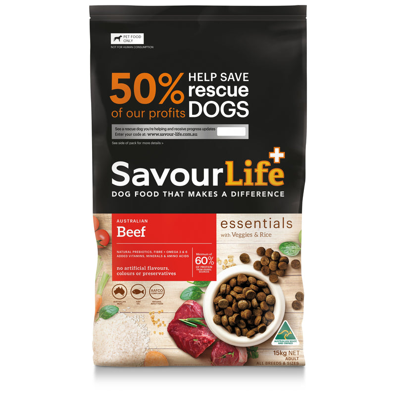 Savourlife Essentials Dry Dog Food Beef with Veggies & Brown Rice 15kg=^._.^=-Habitat Pet Supplies