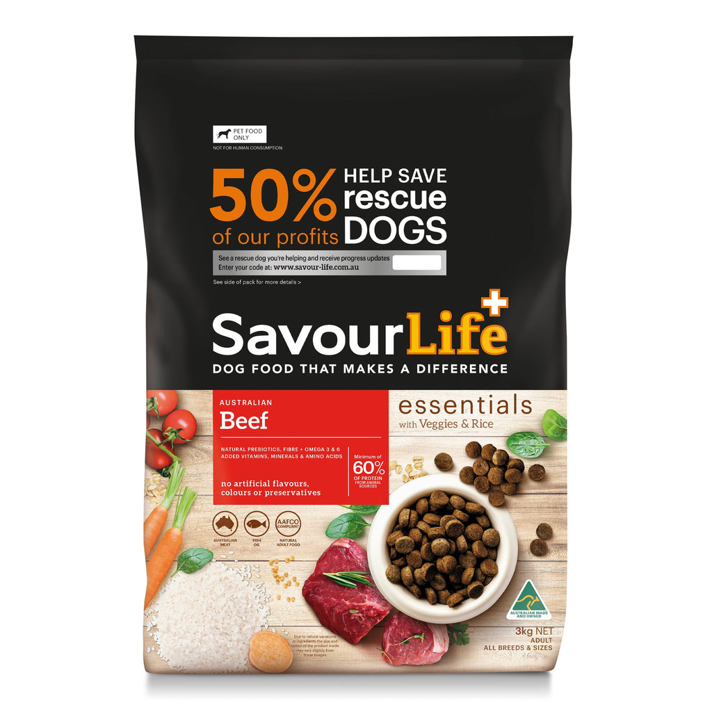 Savourlife Essentials Dry Dog Food Beef with Veggies & Brown Rice 3kg-Habitat Pet Supplies