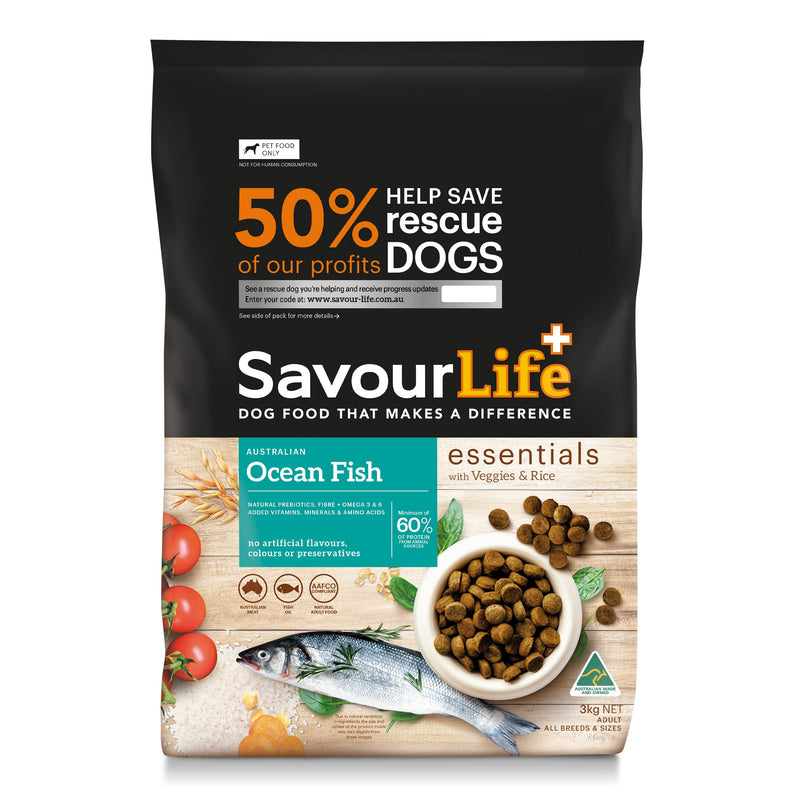 Savourlife Essentials Dry Dog Food Ocean Fish with Veggies & Rice 3kg-Habitat Pet Supplies