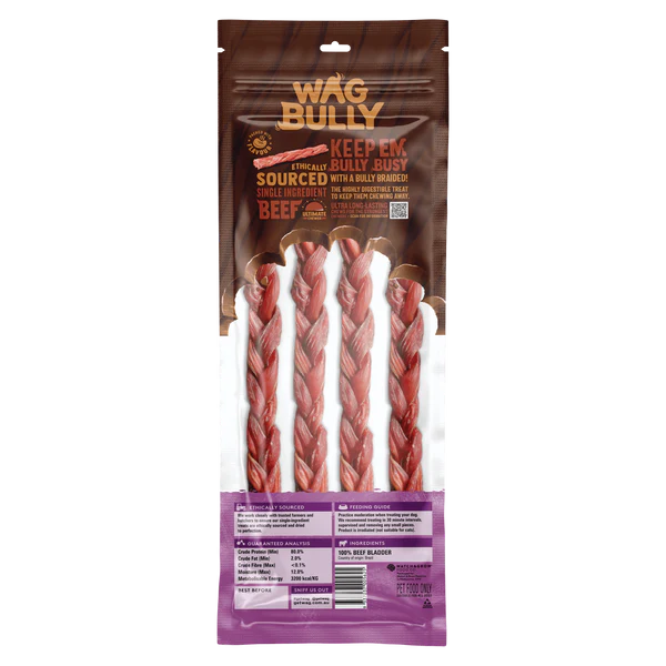 Wag Braided Bully Stick Large 4 Pack