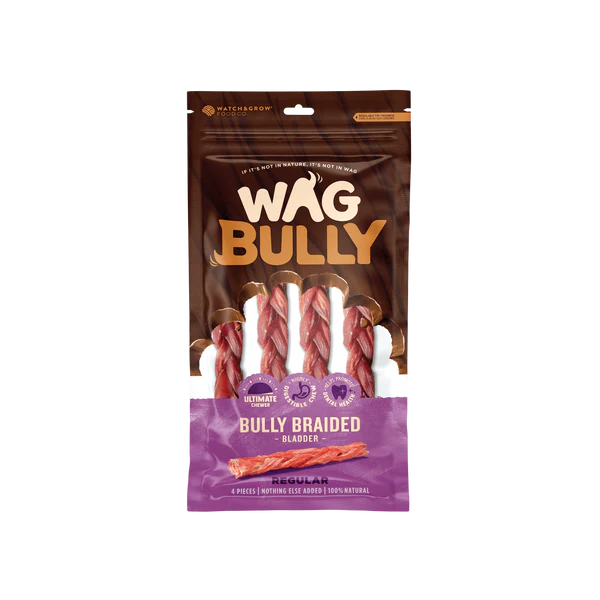 Wag Braided Bully Stick Regular 4 Pack-Habitat Pet Supplies