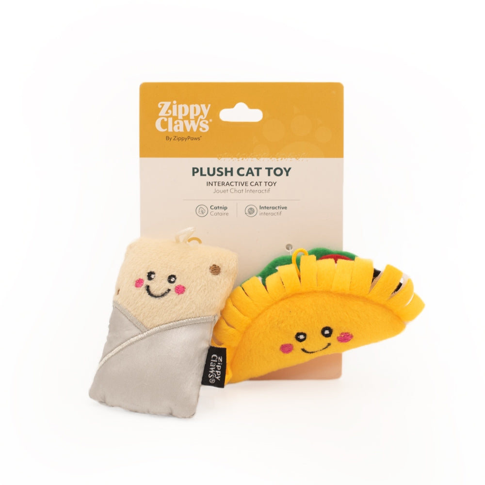 Zippy Paws Zippy Claws NomNomz Taco and Burrito Cat Toy 2 Pack^^^-Habitat Pet Supplies